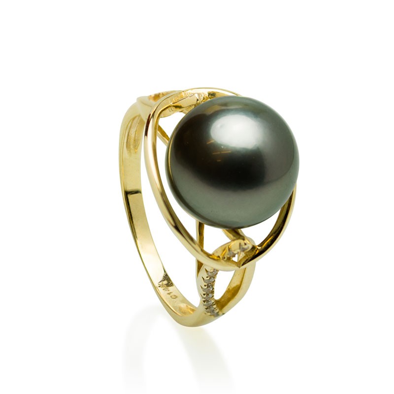 Zlatý Prstýnek S Černou Perlou Tahiti
