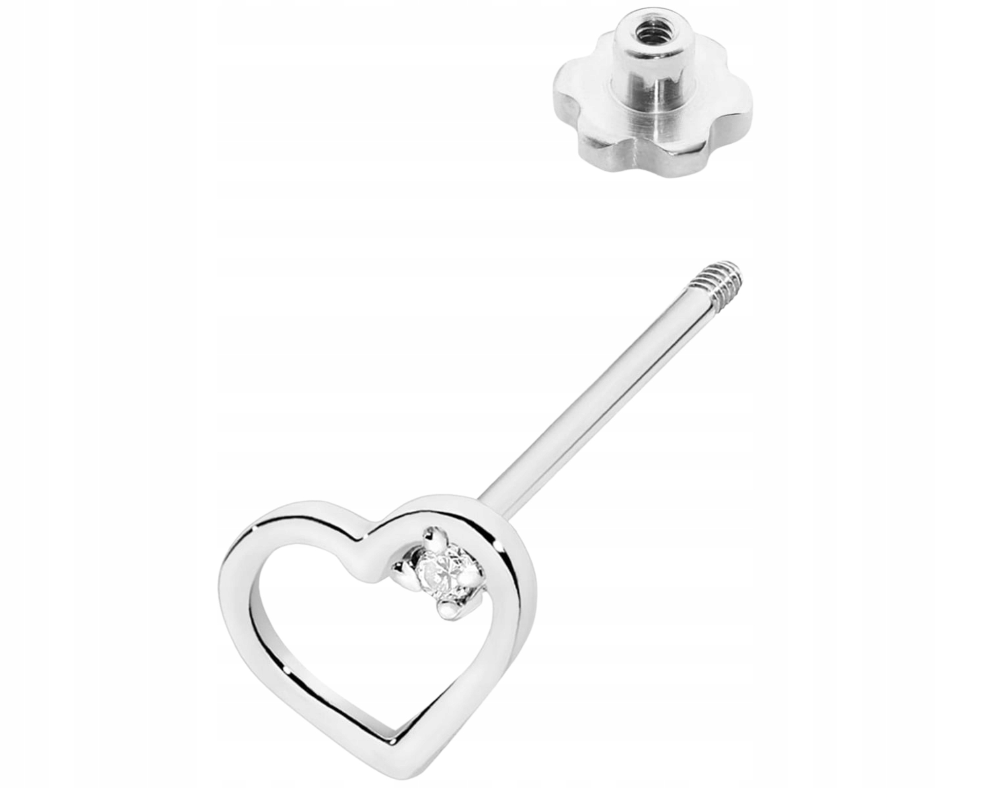 Bílé Zlato Náušnice Srdce Šroubovací Tyčinka Diamant Briliant 585