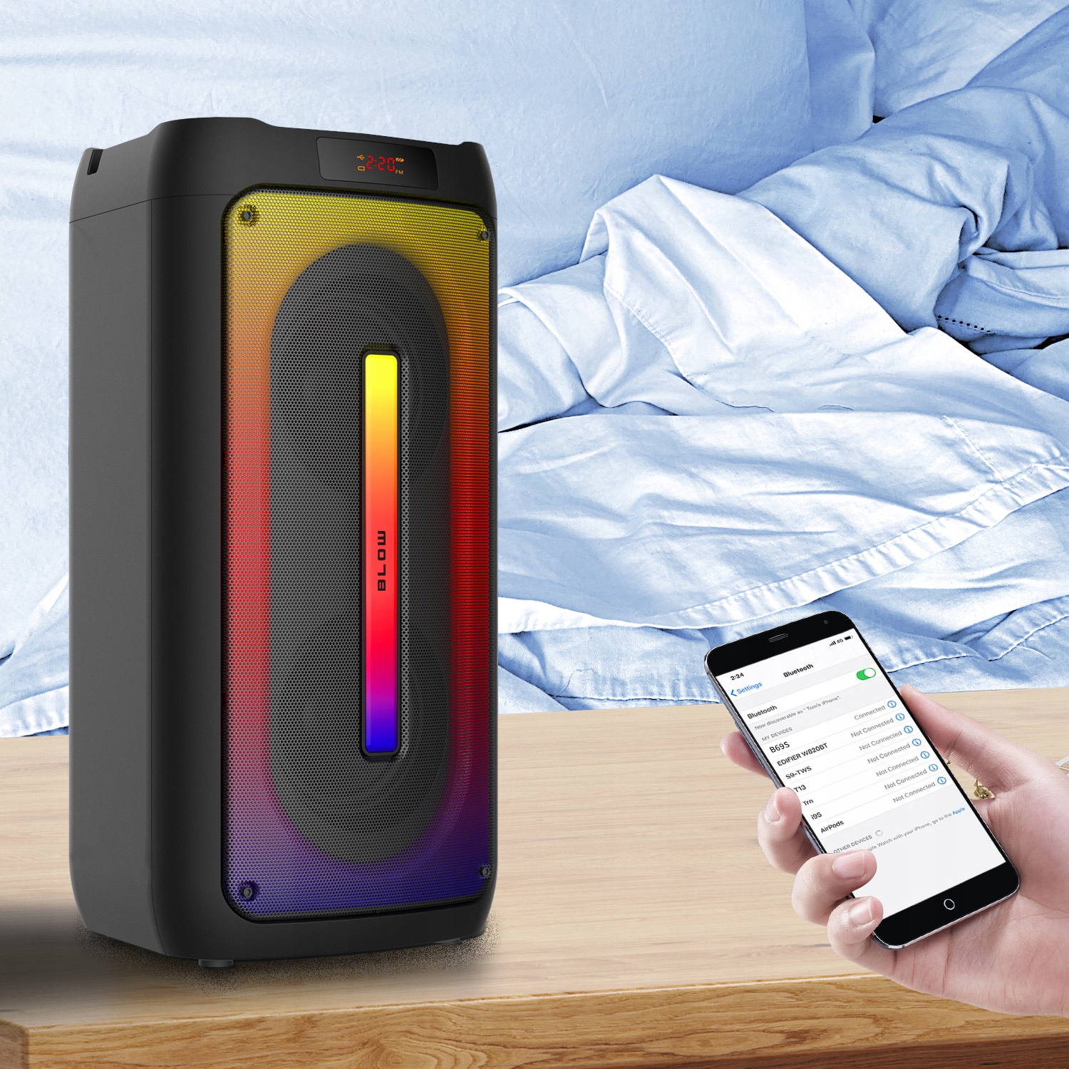 GŁOŚNIK BLUETOOTH USB PRZENOŚNY BOOMBOX RGB KARAOKE MIKROFON PILOT ZESTAW Model CITYLIGHT