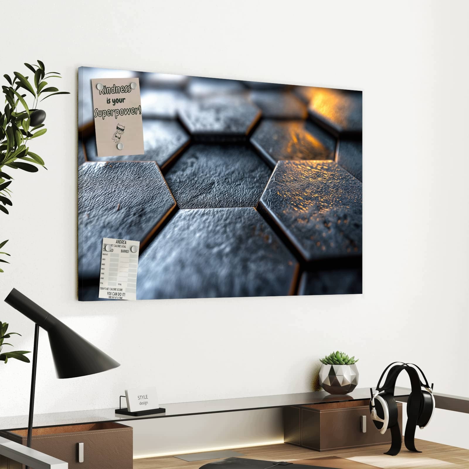 Magnetická tabule Šestiúhelník Struktura dlaždic 60 × 40 cm