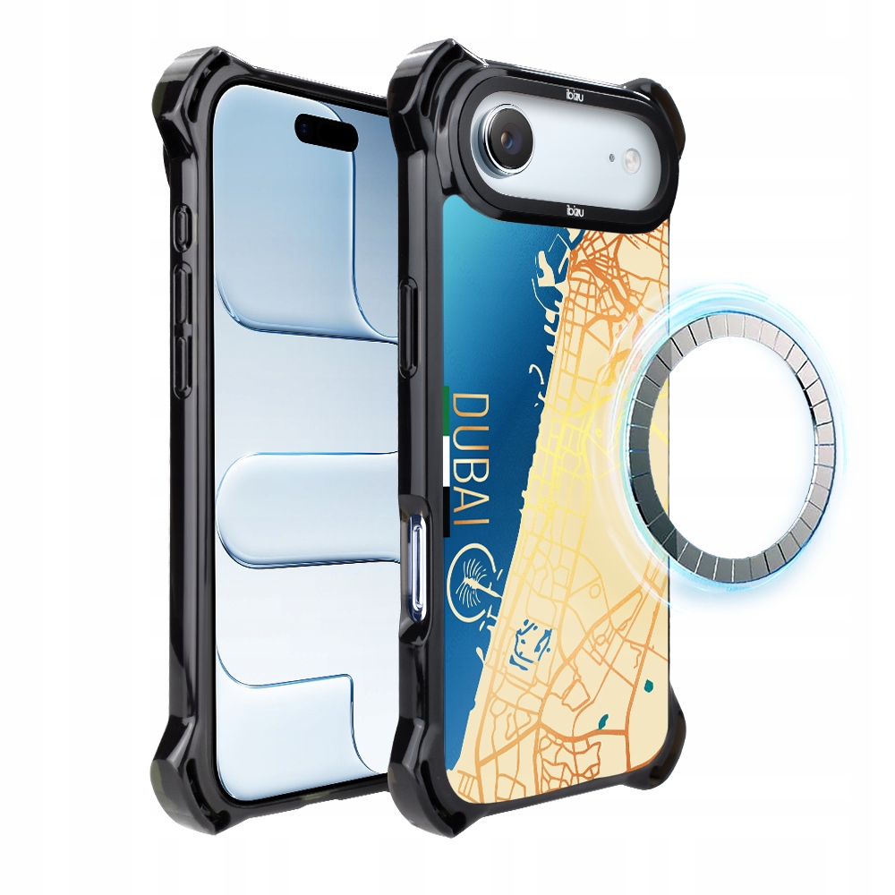 Pouzdro pro iPhone Air Ibizu DropGuard Ultra s MagSafe, mapa světa, Dubaj