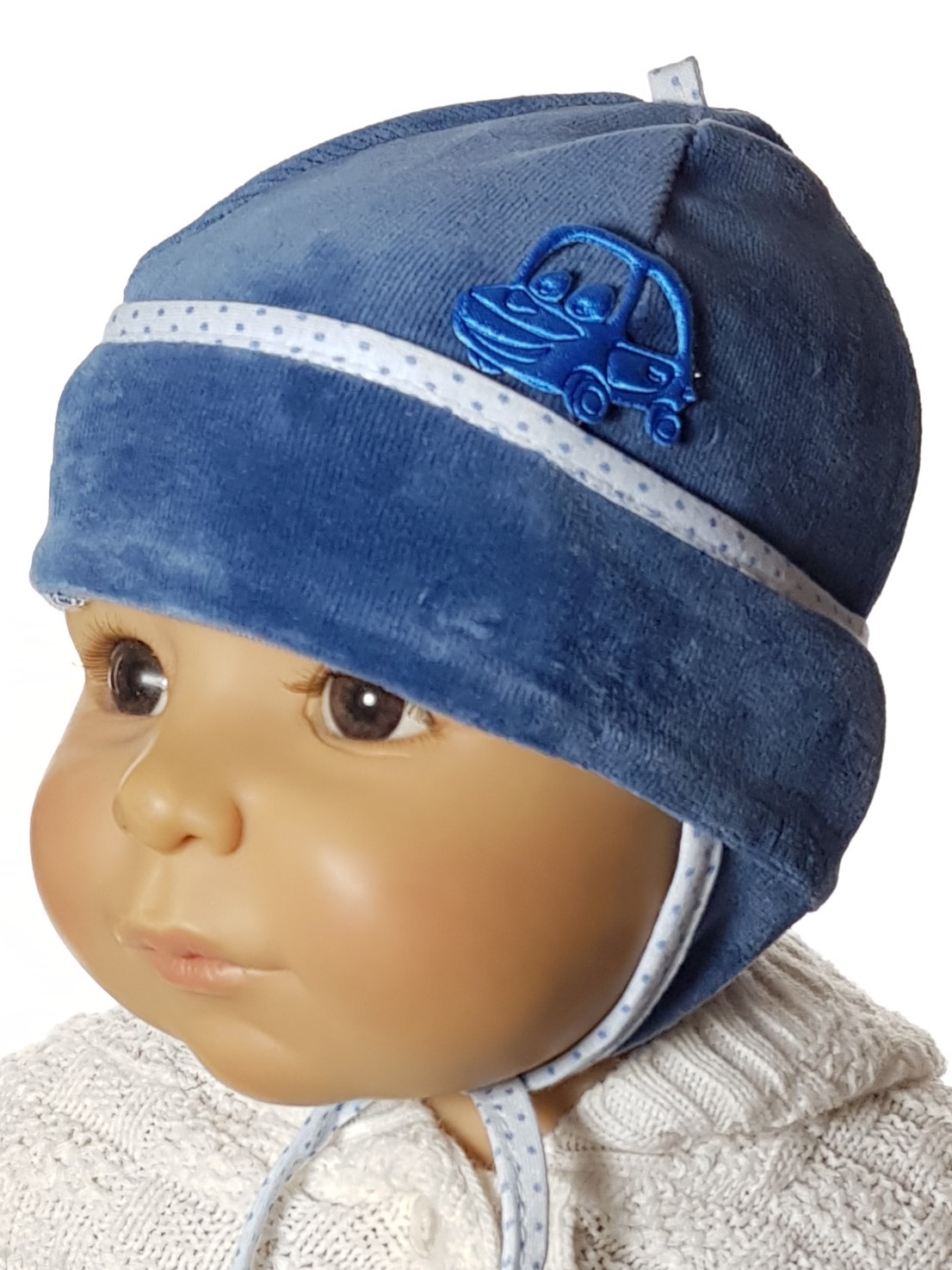

Czapka Chłopięca Auto Wiązana Welur Uszka 0-9M 7WZ