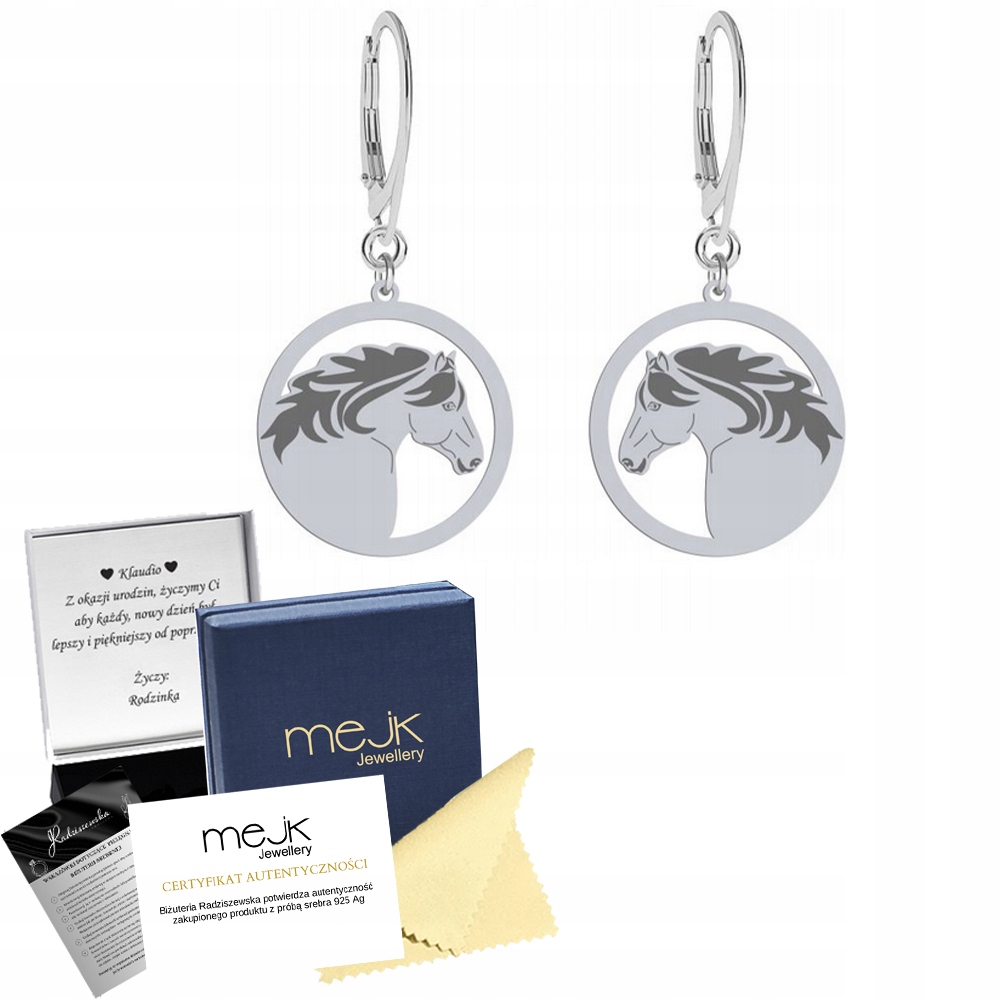 Stříbrné Náušnice s koněm Huculským 925 Dárek Žena Šperky Gravírování