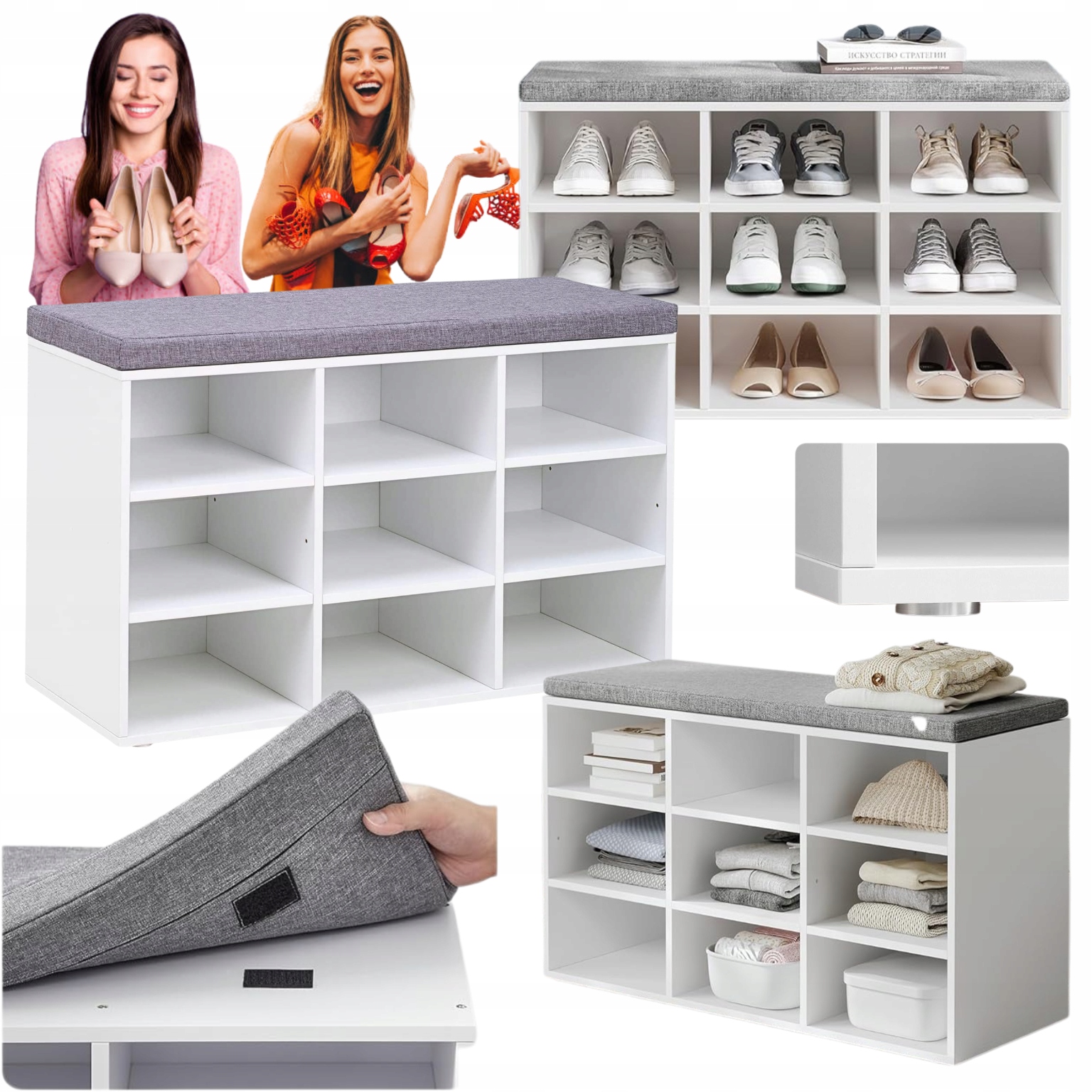 Regálová skrinka na topánky s vankúšovým sedadlom Organizér Stojan do predsiene