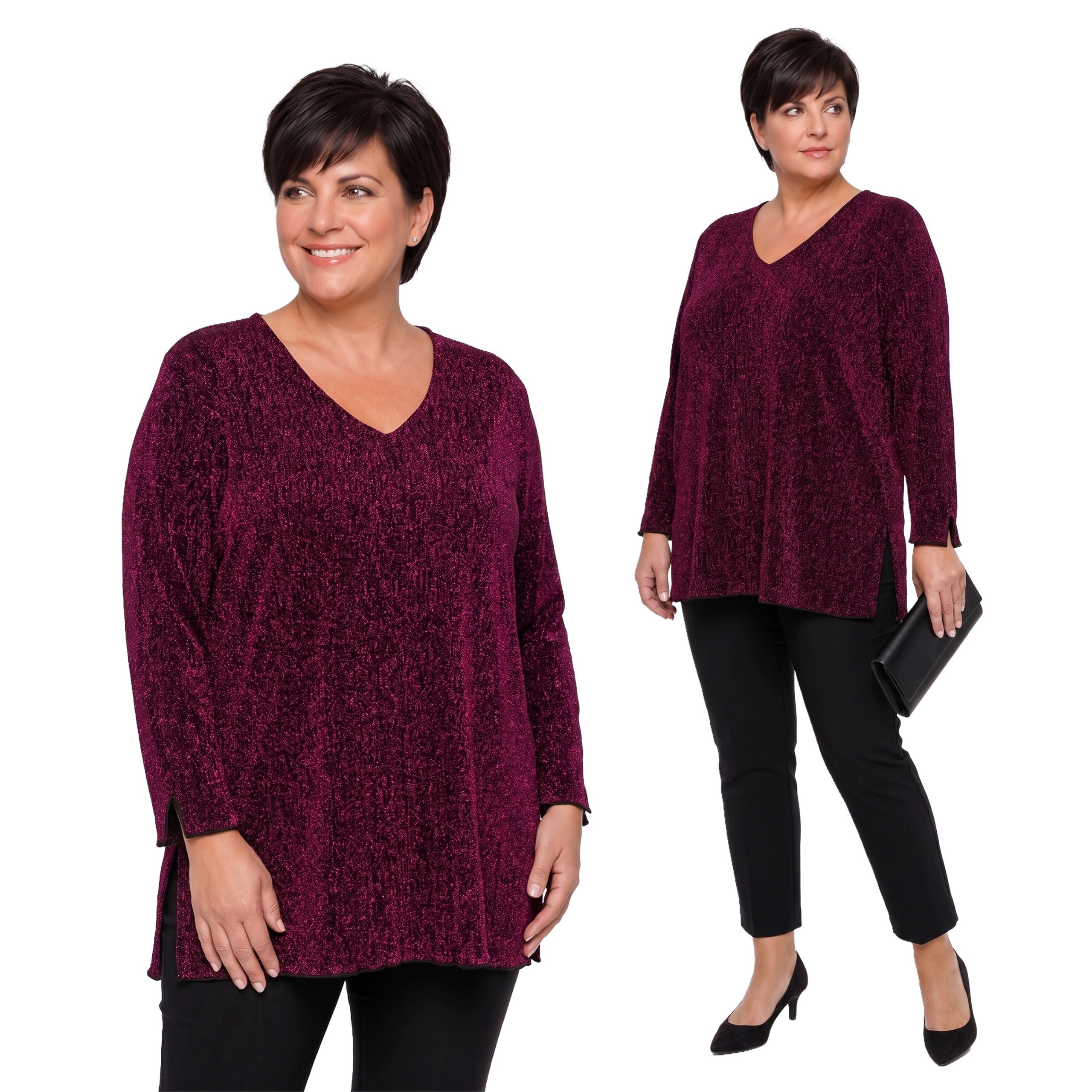 Tmavě růžová lesklá halenka plus size velikost 48/50