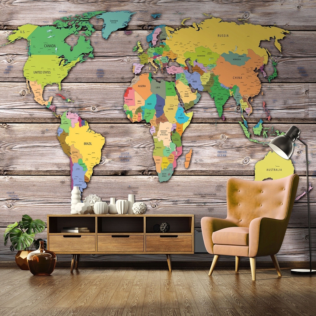 Fototapeta Mapa sveta Geografická Cestovanie Drevo Farebná 416x254 lepidlo