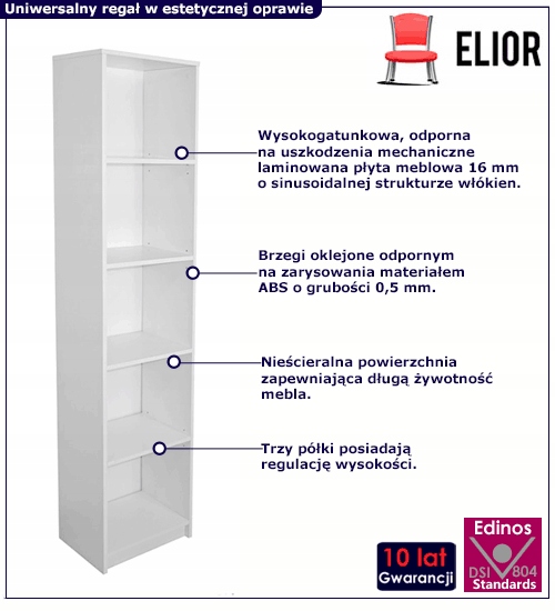 REGAŁ OTWARTY WĄSKI SŁUPEK PÓŁKI NA KSIĄŻKI 40 CM Marka Elior