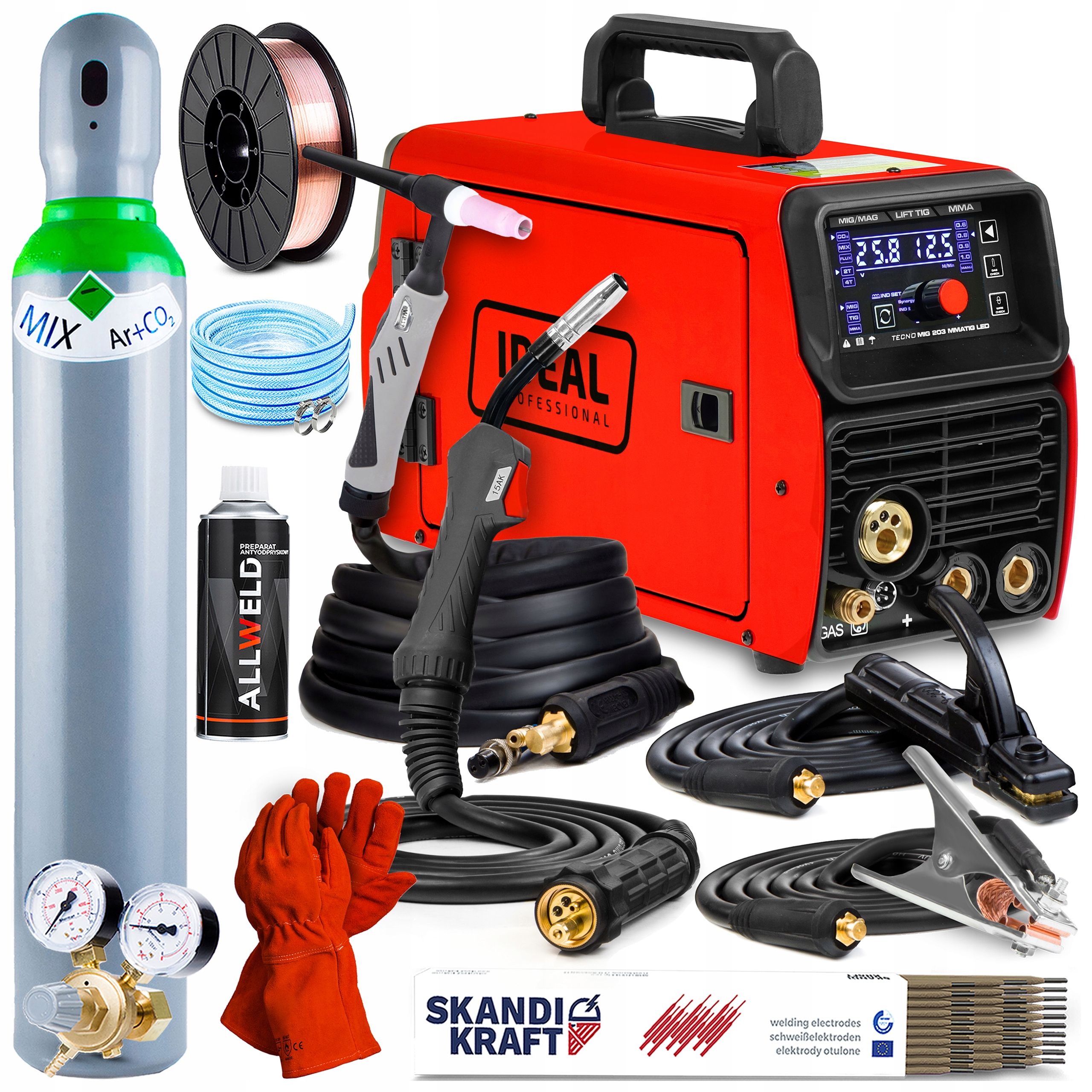 Svářečka Ideal Tecno Mig 203 Led Synergie Mma Tig 200A 230V Hliník 3v1