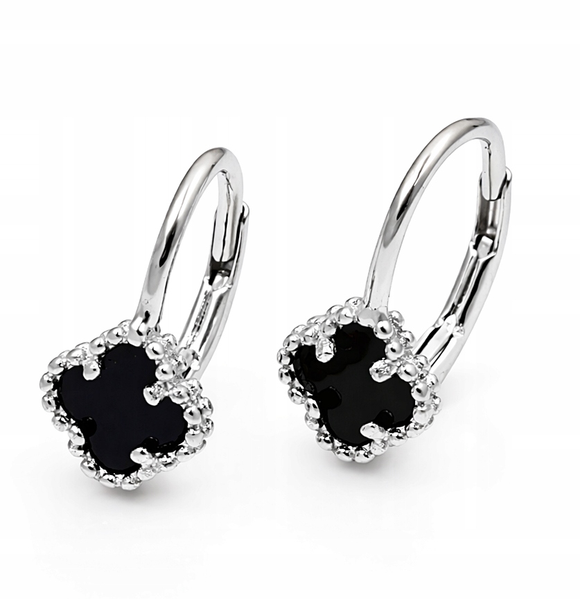 Kolczyki Srebrne Koniczynka Marokańska Czarny Onyks pr 925