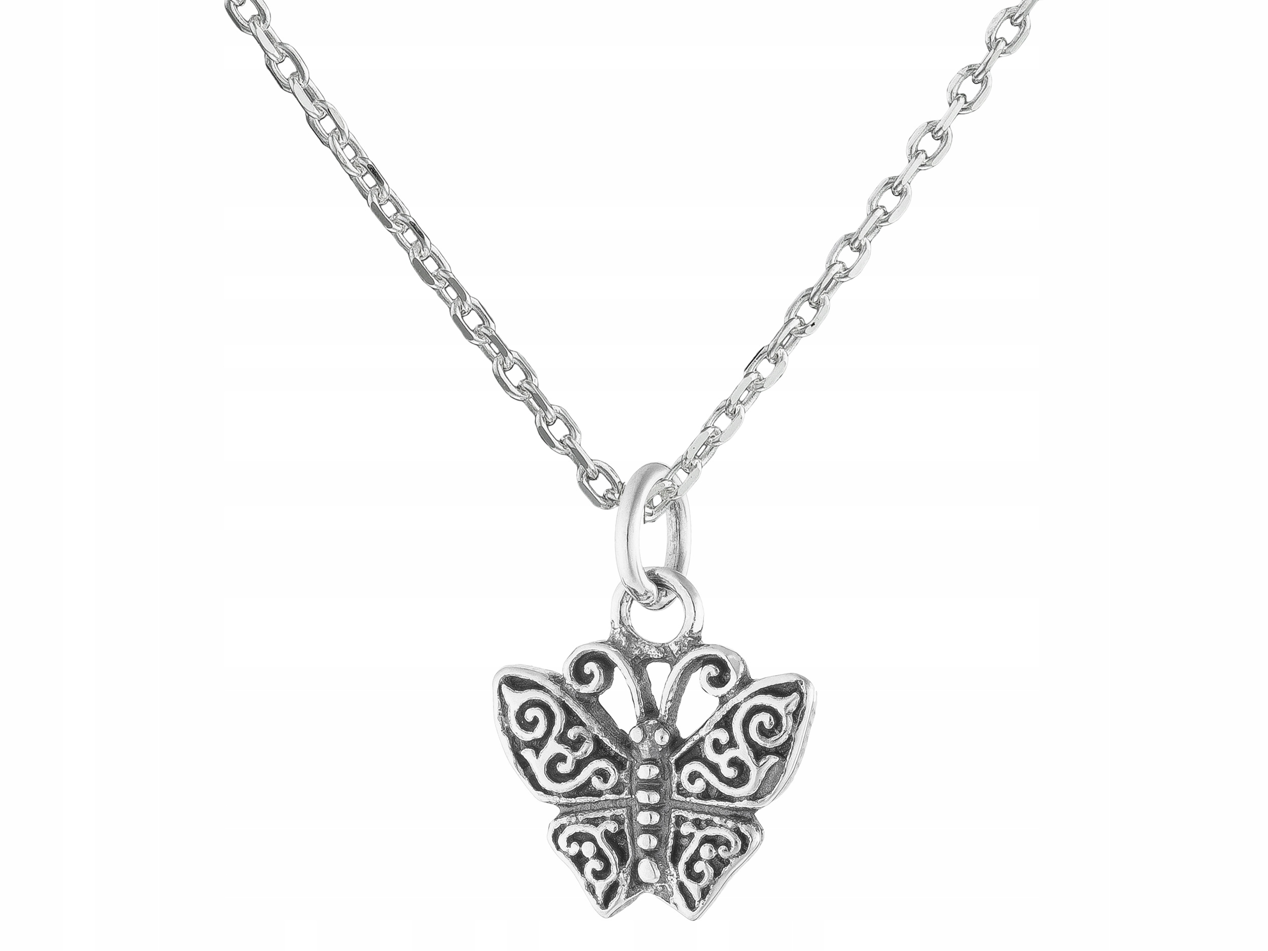 Krátký stříbrný oxidovaný dámský náhrdelník Malý motýlek Motýl Choker 32 cm