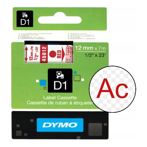 Taśma 12MM Transparent Czerwony Druk S0720520 Dymo