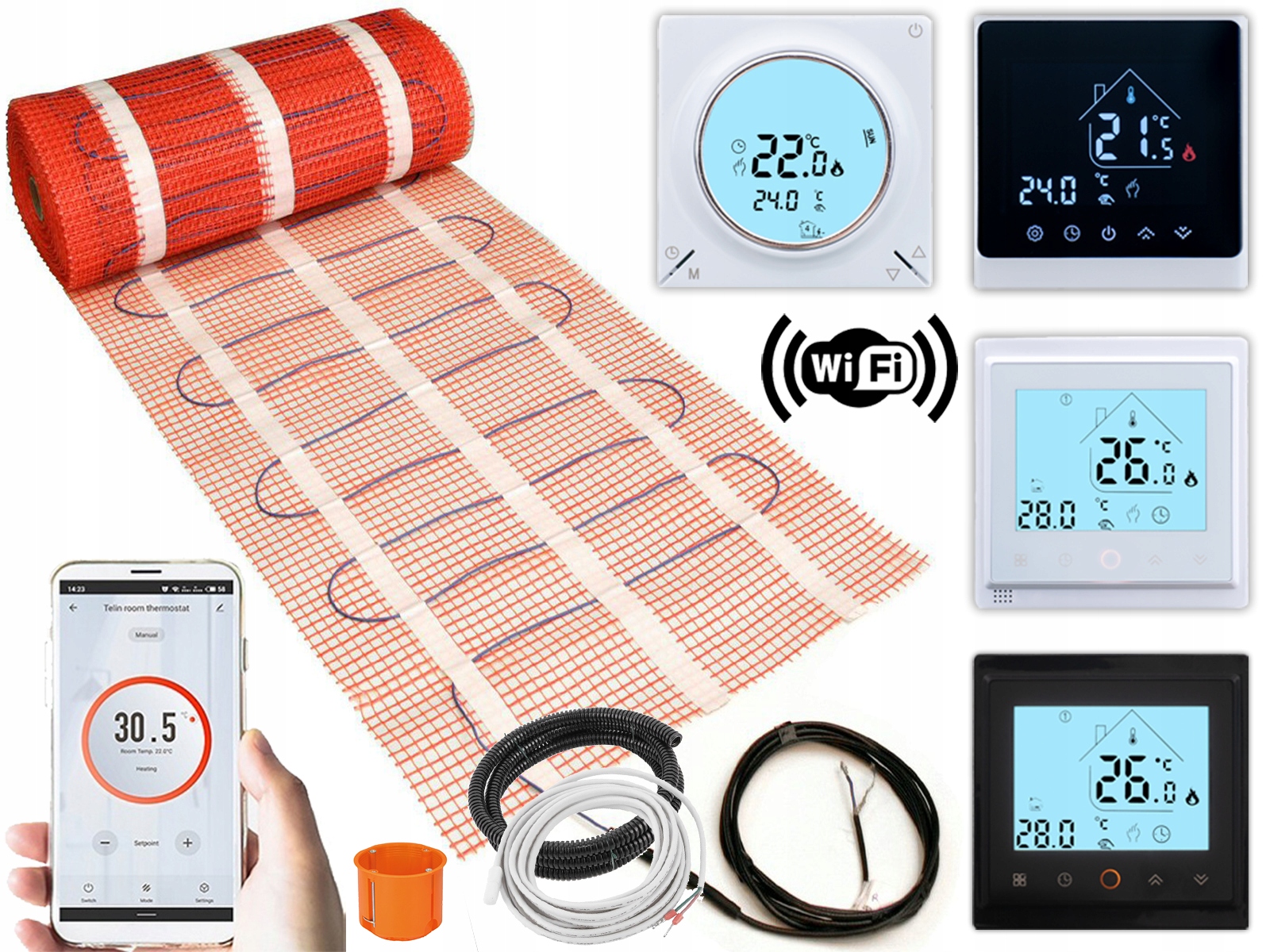 Sada vykurovacej rohože pod dlaždice 12m2 170W/m2 24mb Termostat Wifi
