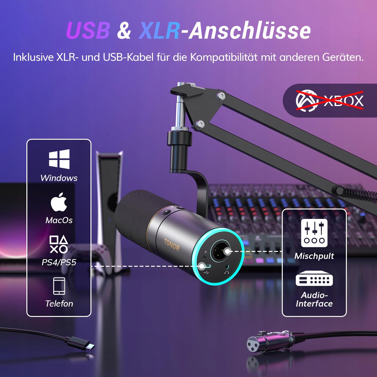 TONOR Mikrofon Gaming XLR USB RGB Dla Podcast Streaming PC PS4 PS5 Mac — miniatura 5