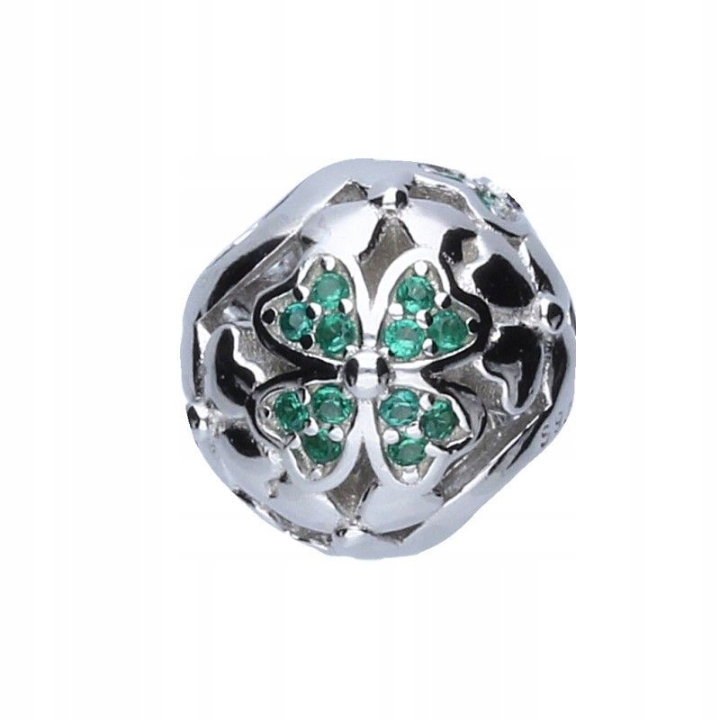 Přívěsek na náramky stříbro 925 zirkony zelený čtyřlístek 3 mm
