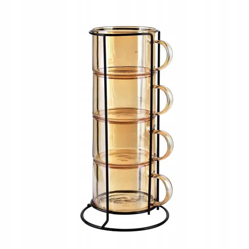 Sada 4 šálků na stojanu na kávu a čaj, elegantní, medová barva