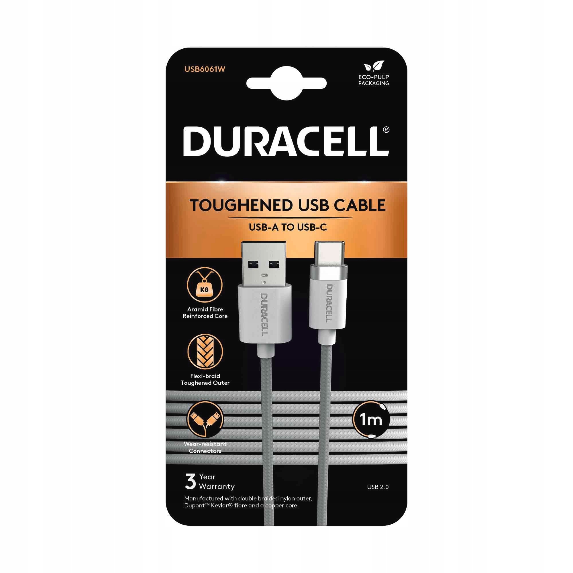 Duracell 1M Biały Nylonowy Kabel Usb-a Usb-c