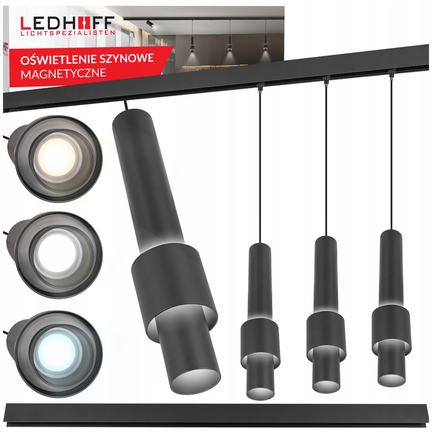 Magnetická Led lišta 1 m 3x bodová závesná lampa 12 W S Káblom 3 Farby