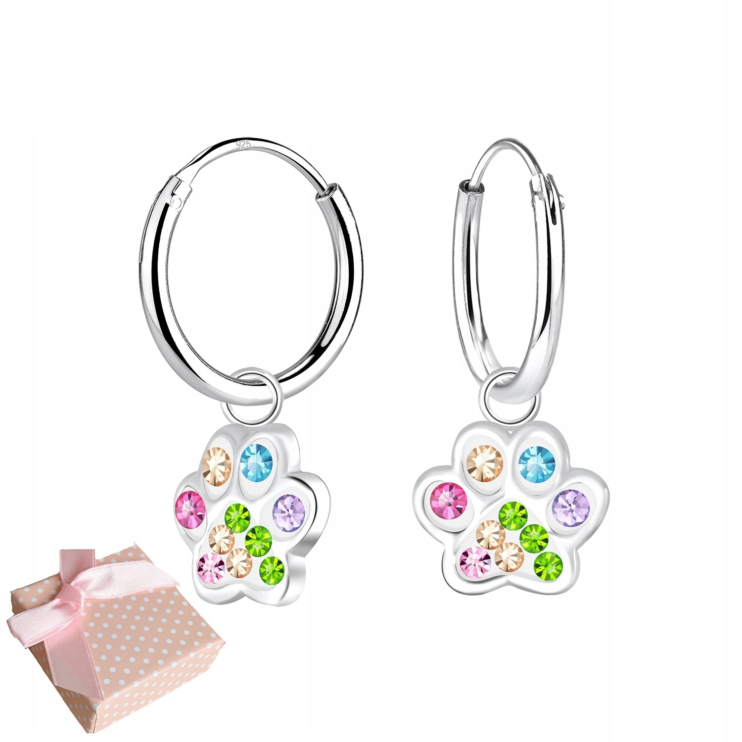 SREBRNE KOLCZYKI 925 DLA DZIECKA DZIEWCZYNKI koła ŁAPKA na prezent