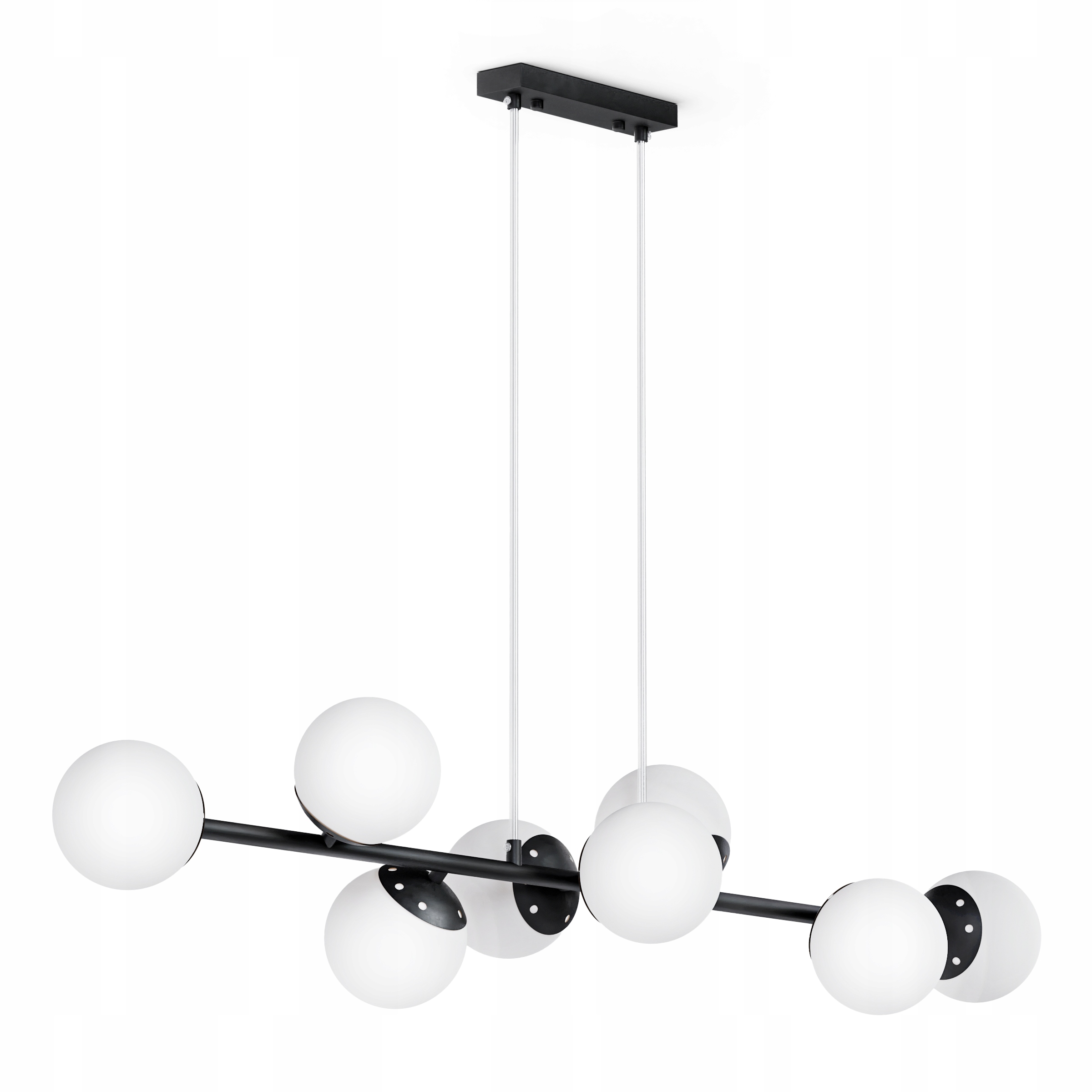 Lampa Wisząca Czarna Sufitowa Led 8x E27 Kule Klosz Mleczny Loft Żyrandol
