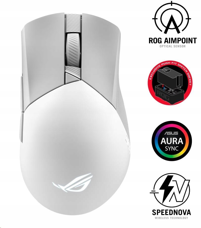Asus myš Rog Gladius III Wireless Aimpoint White (P711), Rgb, Bluetooth…