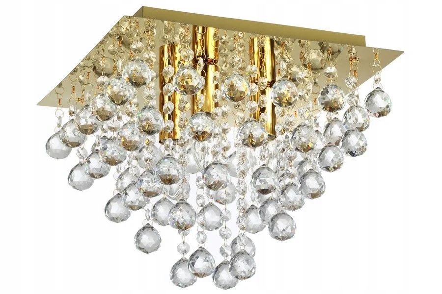 Stropná lampa glamour zlatá s kryštálikmi štvorcová 32 cm Reality