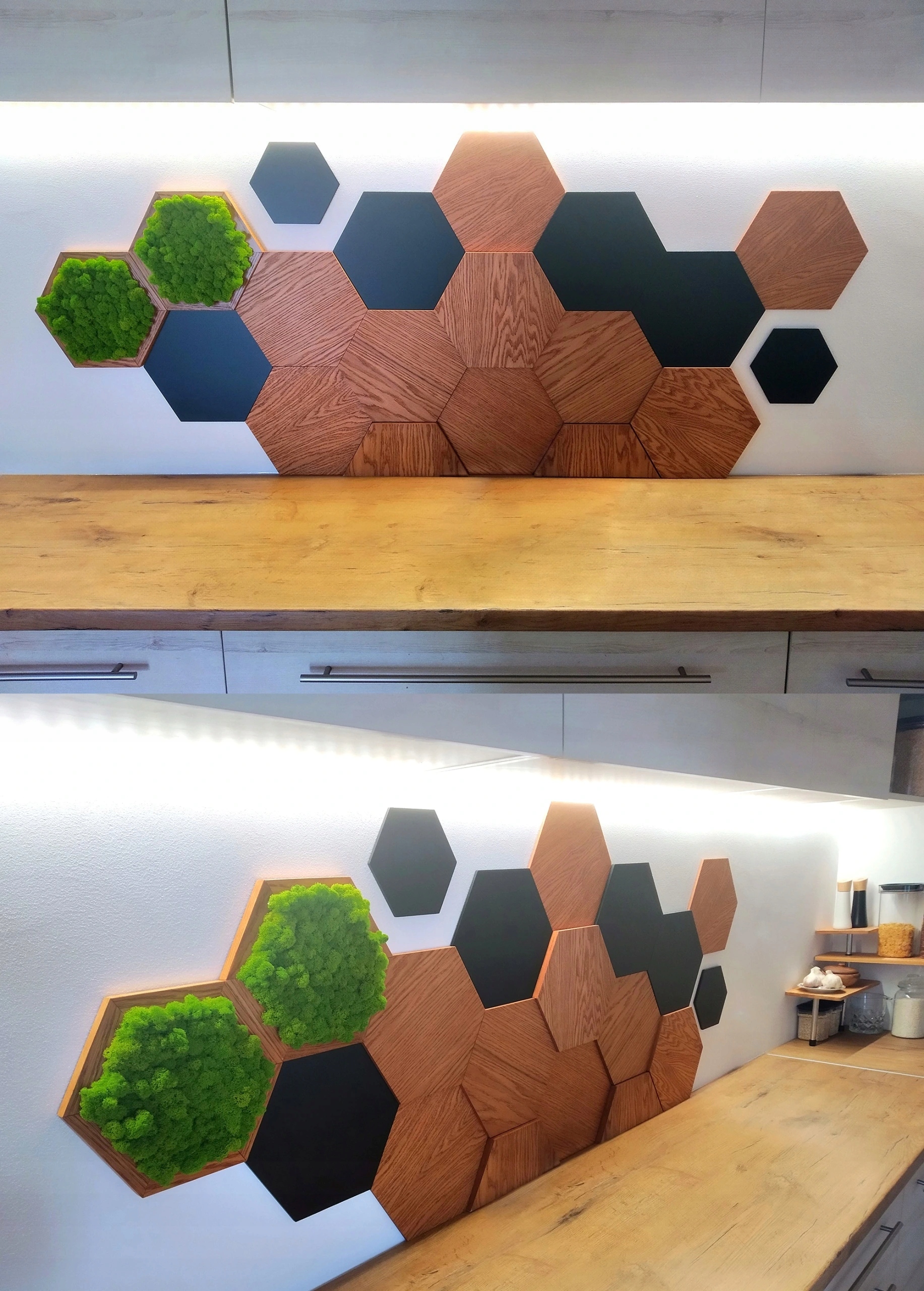 DREWNIANE PANELE ŚCIENNE 3D HEKSAGON PLASTER MIODU Długość 17.3 cm