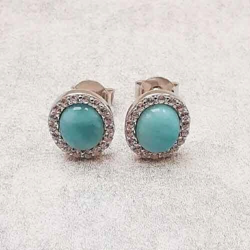 Stříbrné oválné náušnice s larimarem