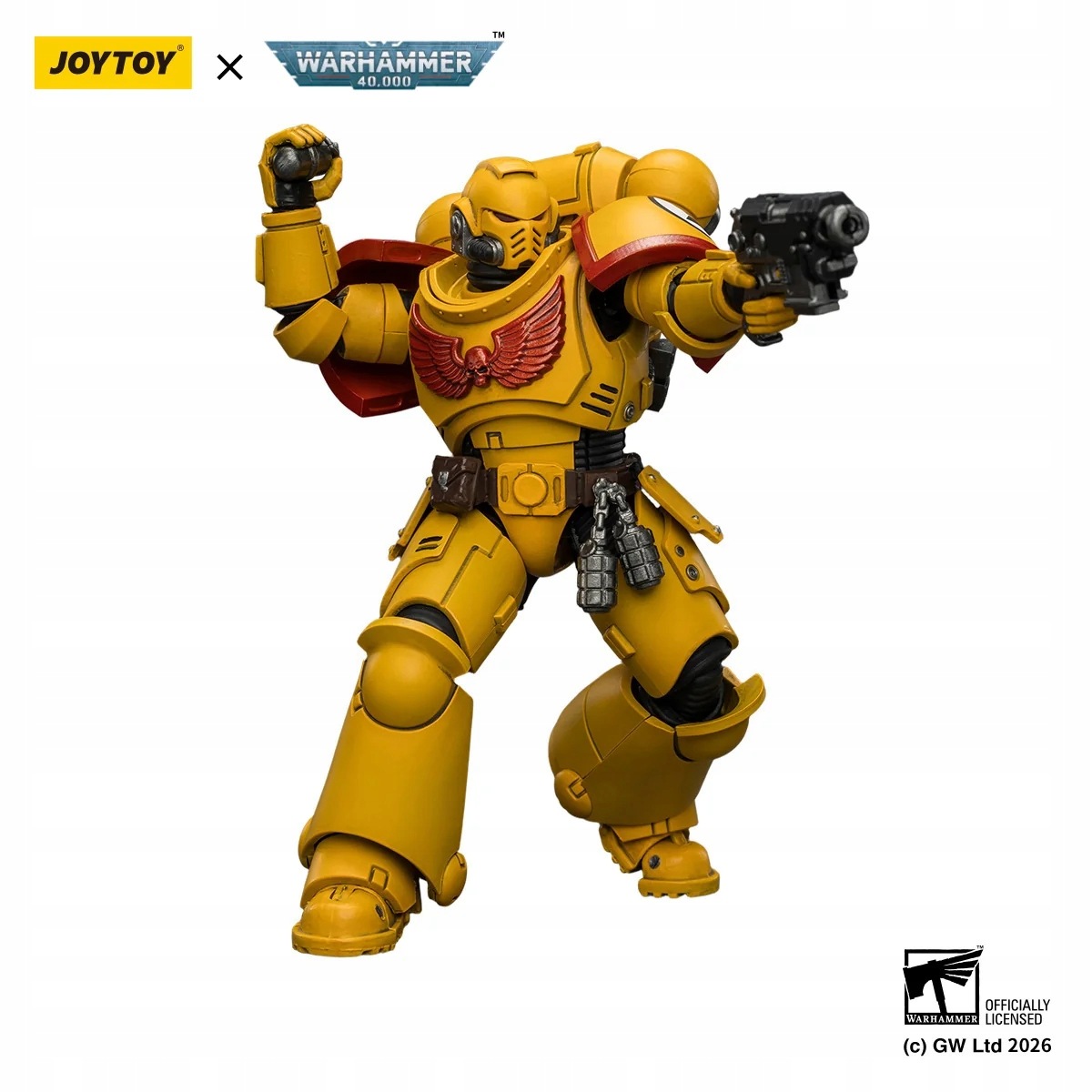 Figurka Imperial Fists Intercessor ze světa Warhammeru 40k v měřítku 1/18, 12 cm.