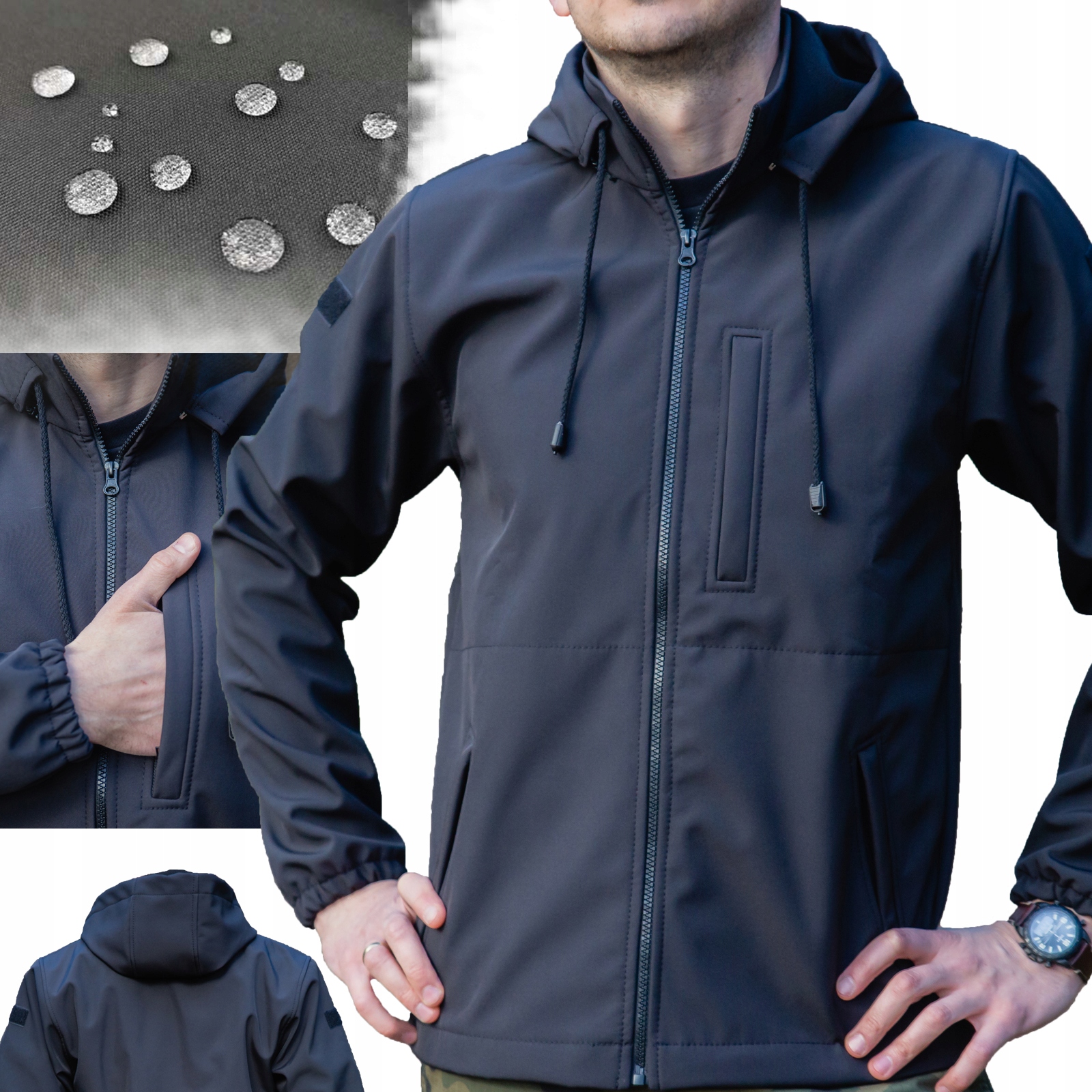 Softshell wodoodporny Oddychający Męski Kurtka czarna Czarny r L