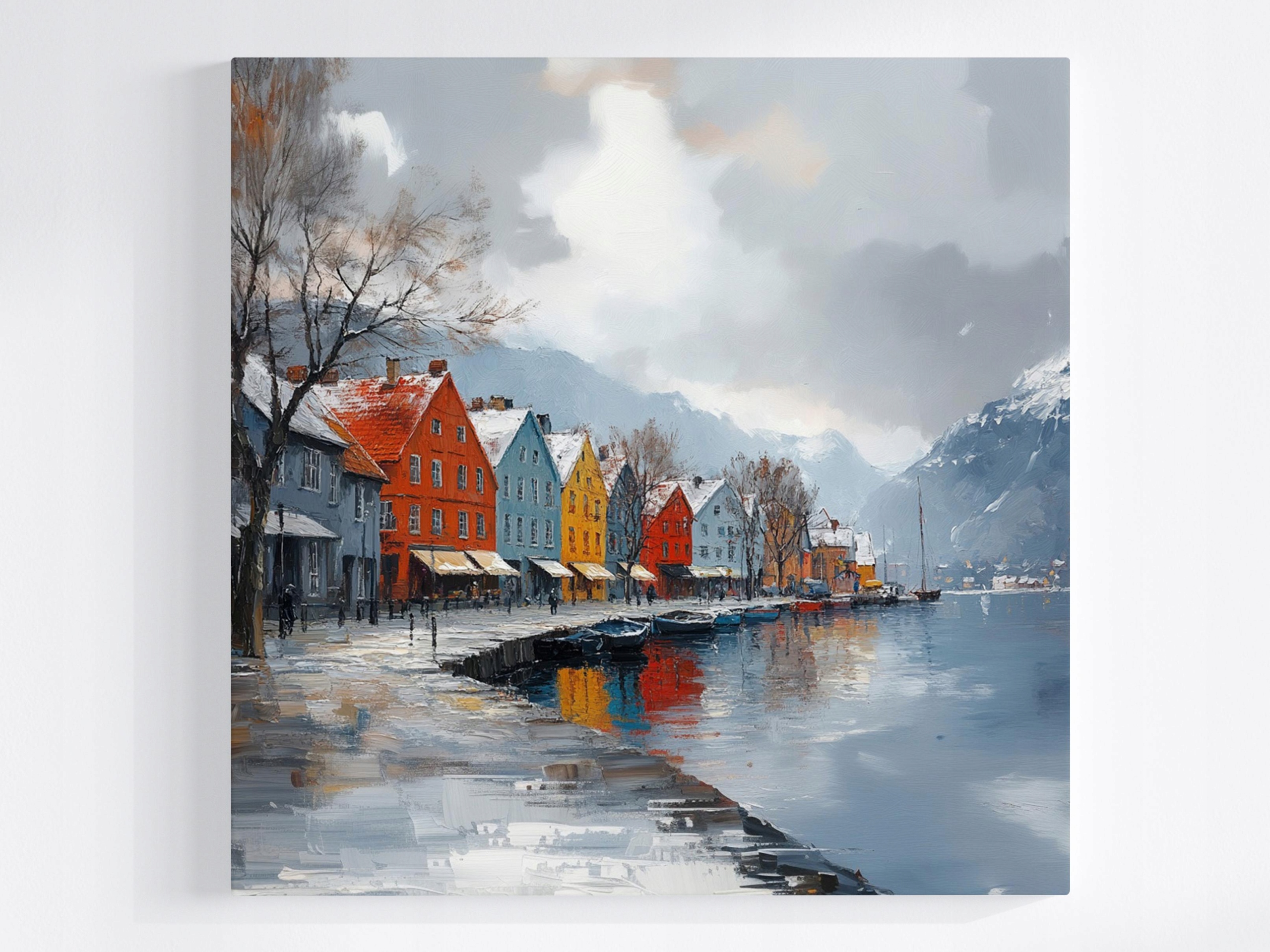 Obraz Na Plátně Obraz Na Plátně Norsko Hory Bergen Dům Fiord Zima 60x60