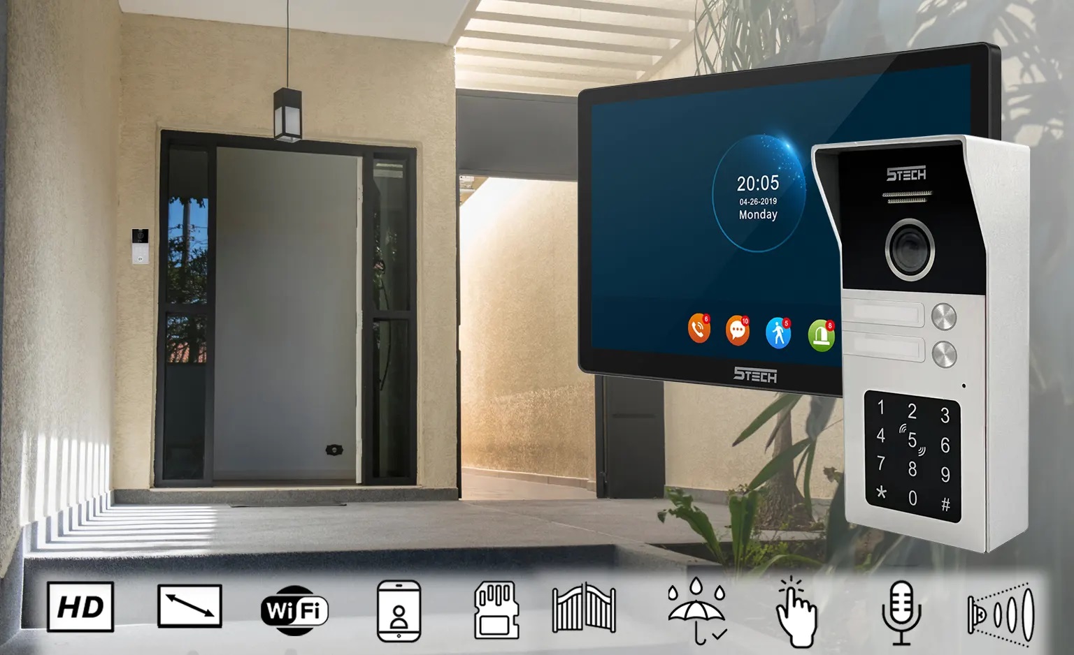 WIDEODOMOFON 2 RODZINNY 5TECH NATYNKOWY 84225-2 2 MONITORY 8'' WIFI KOD Marka 5TECH