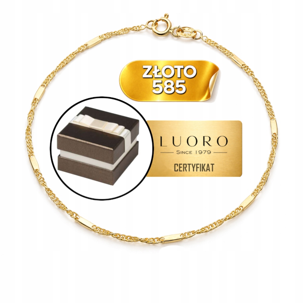 Zlatý Náramek 585 14K Singapur S Plechem 18 CM Elegantní