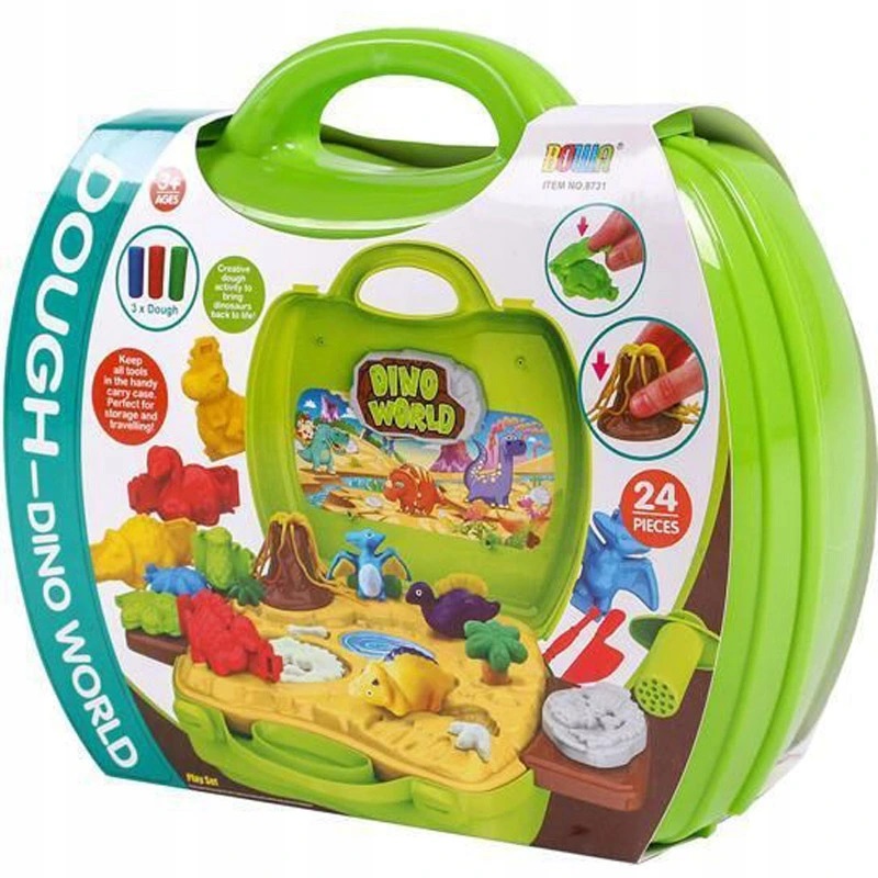 Zestaw CIASTOLINA kuferek DINOZAURY foremki Wiek dziecka 3 lata +