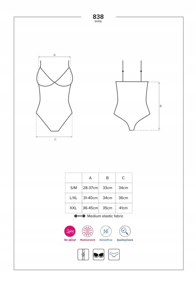 Obsessive Teddy 838-TED-1 Otwarte Body czarne L/XL Kolor dominujący czarny