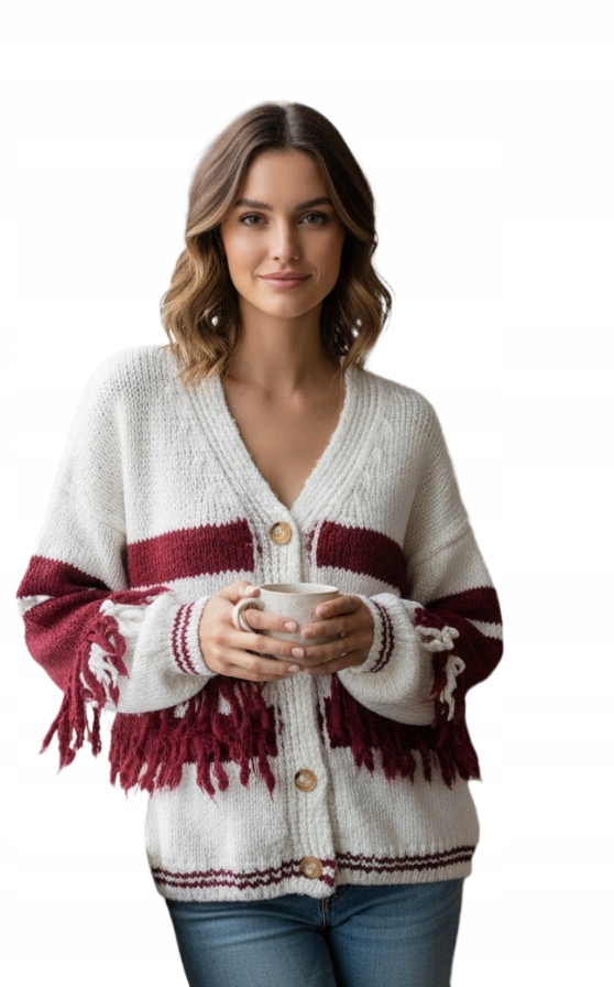 Dámský Svetr Kardigan Rozepínací s Třásněmi Teplý Podzim Zima