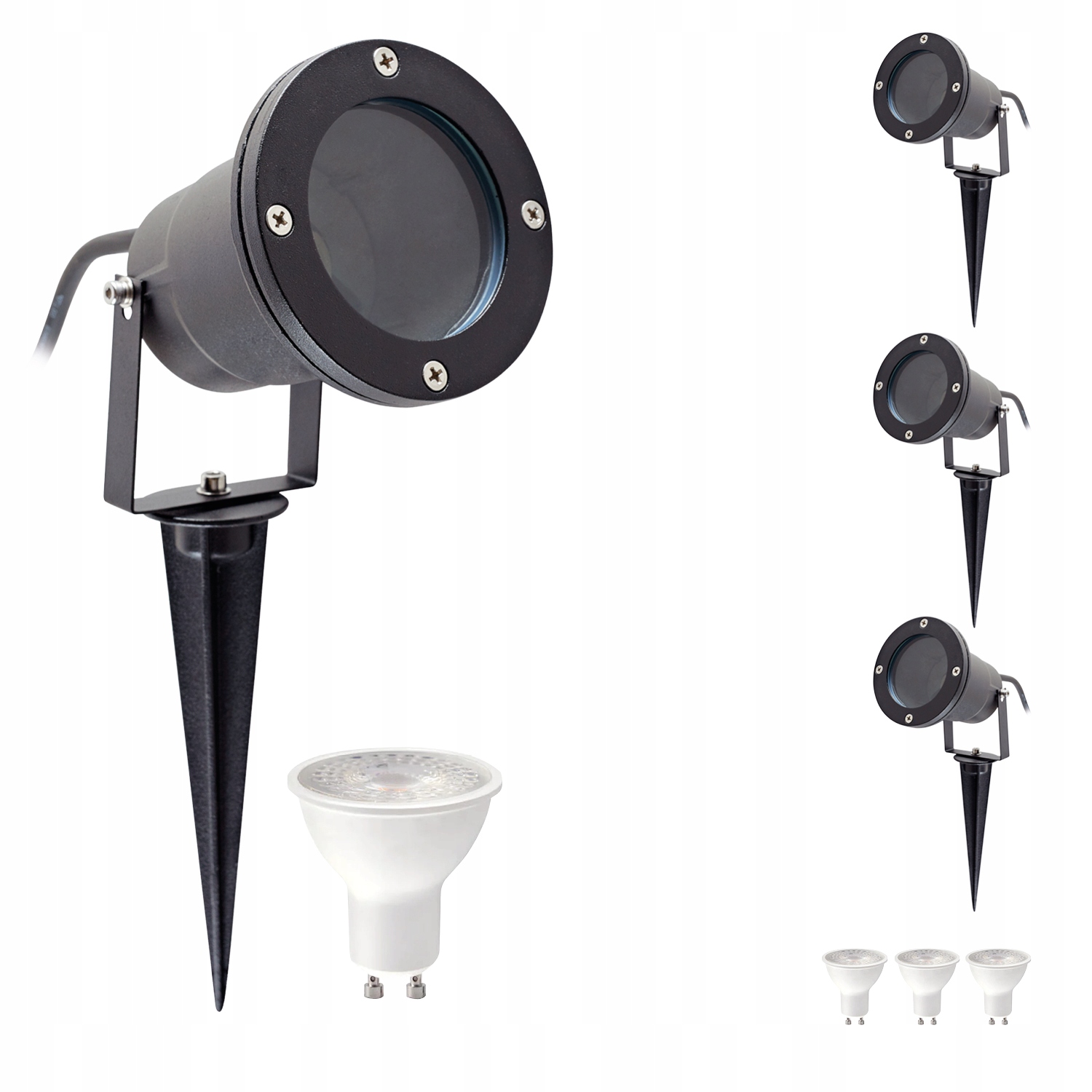 ZESTAW 3x Lampa ogrodowa PORTO + 3x żarówka GU10 3W premium ZIMNA Certyfikat CE