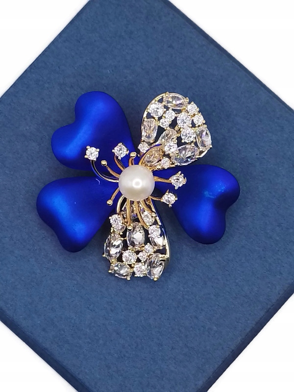 Luxusní Květinová Brož S Kobaltem Brož Z 18K Zlata Dárek Krabička