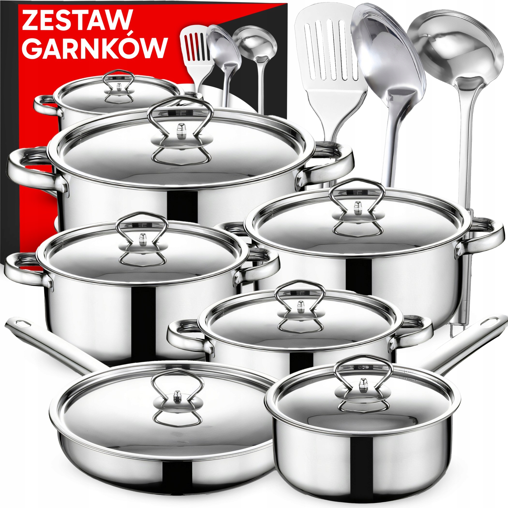 Komplet Kuchyňských Ocelových Hrnců 15 Dílů. Pánev Naběračky Víka