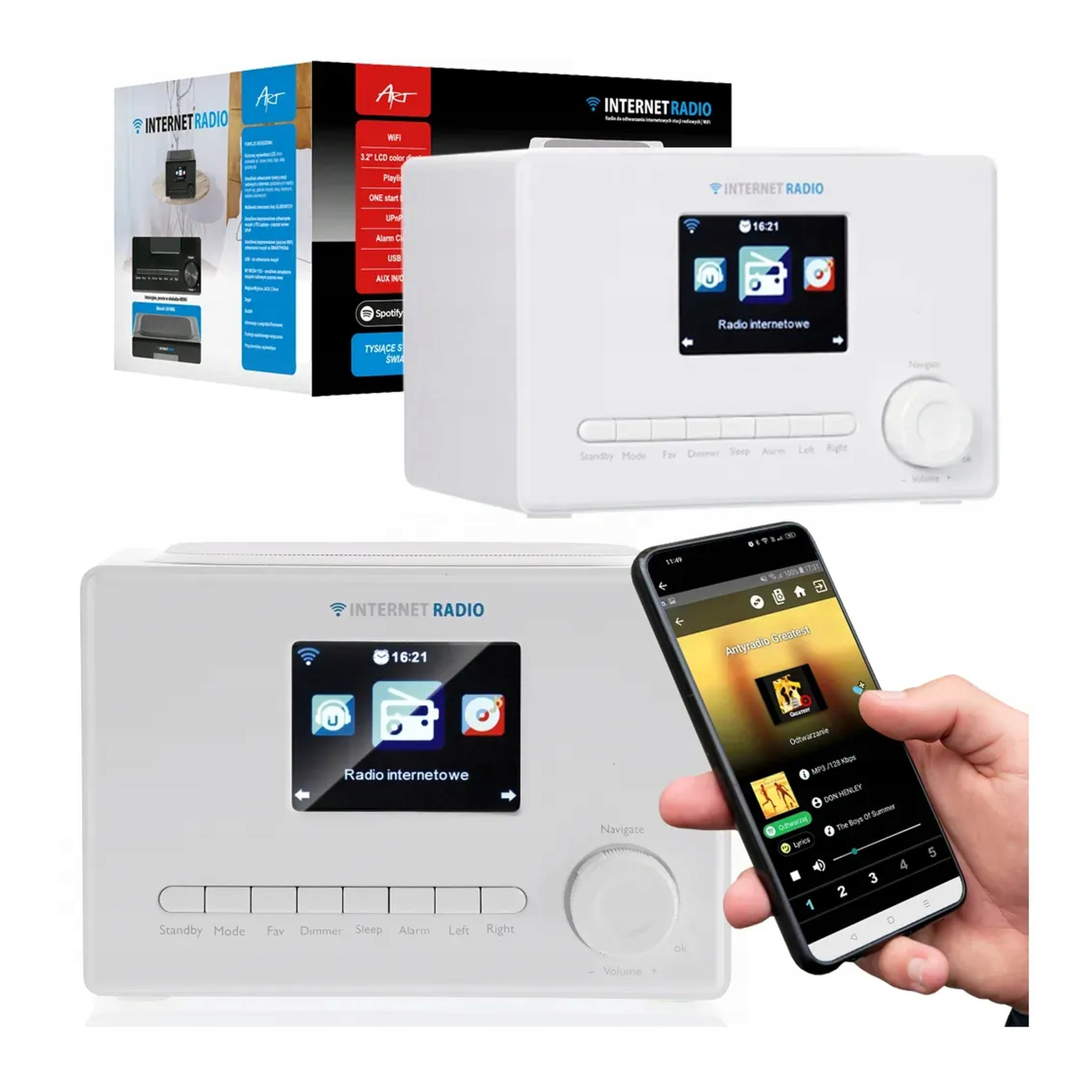 Radio Internetowe Wifi Kuchenne Przenośne Usb Polskie Menu Zegar Alarm LCD