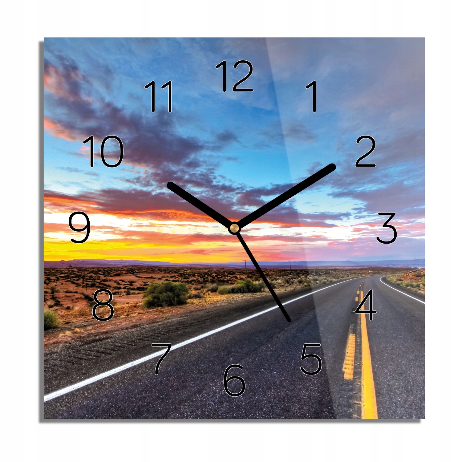 

Droga niebo zachód zegar na szkle do biura 30x30