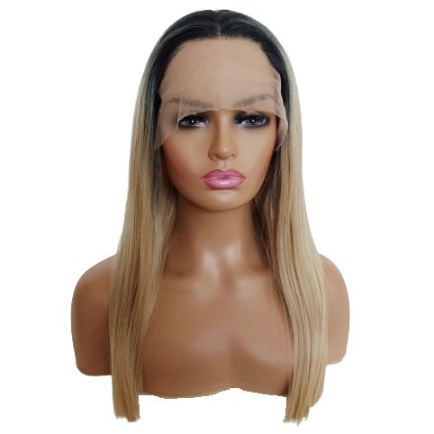 Paruka Lace Front ombre tmavý odrost světlý blond 55 cm čepička Bonus