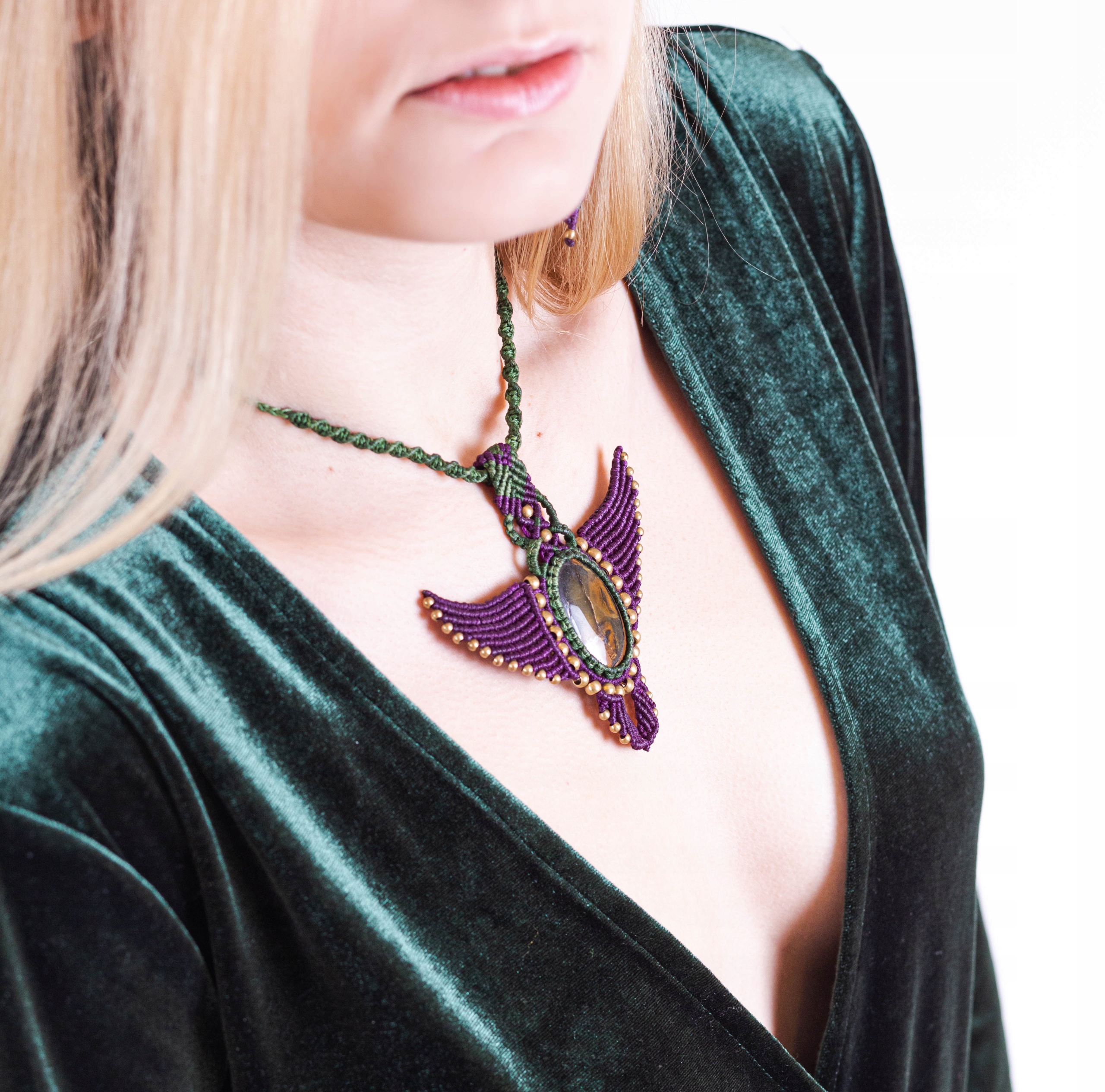 Choker Náhrdelník Tiára Přívěsek z makramé Jaspis mikromakrama Ruční práce