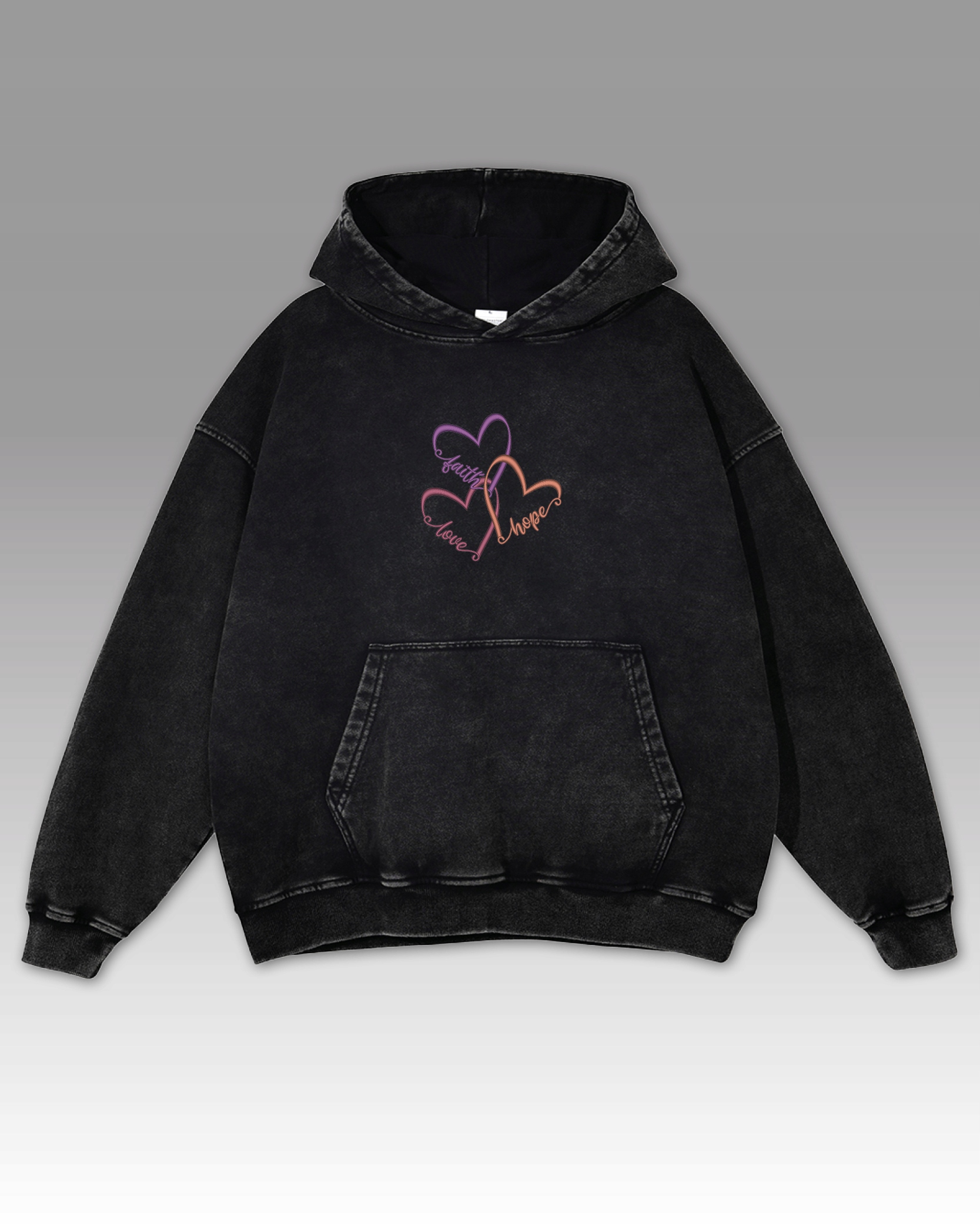 Mikina Faith Love Hope Výšivka Oversize Víra Láska Naděje Černá L