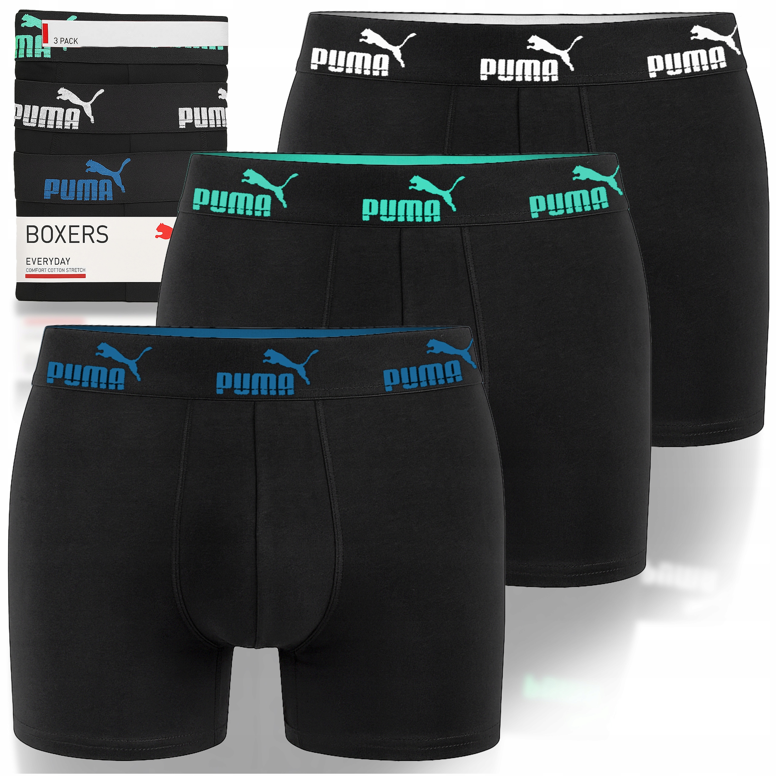 Puma Bokserki Męskie Tripple Black Bawełna 3 Pak Rozmiar M