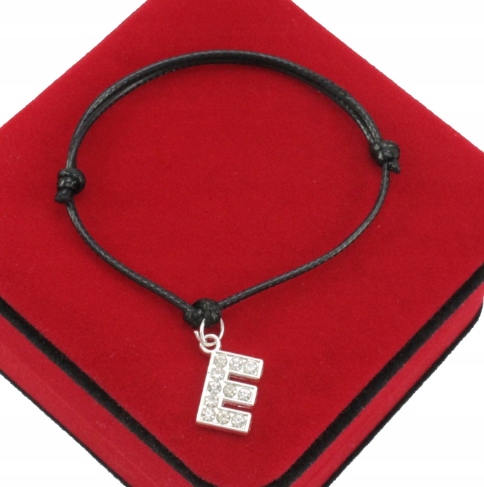 

Bransoletka Czarna Regulowana Srebrna Litera E