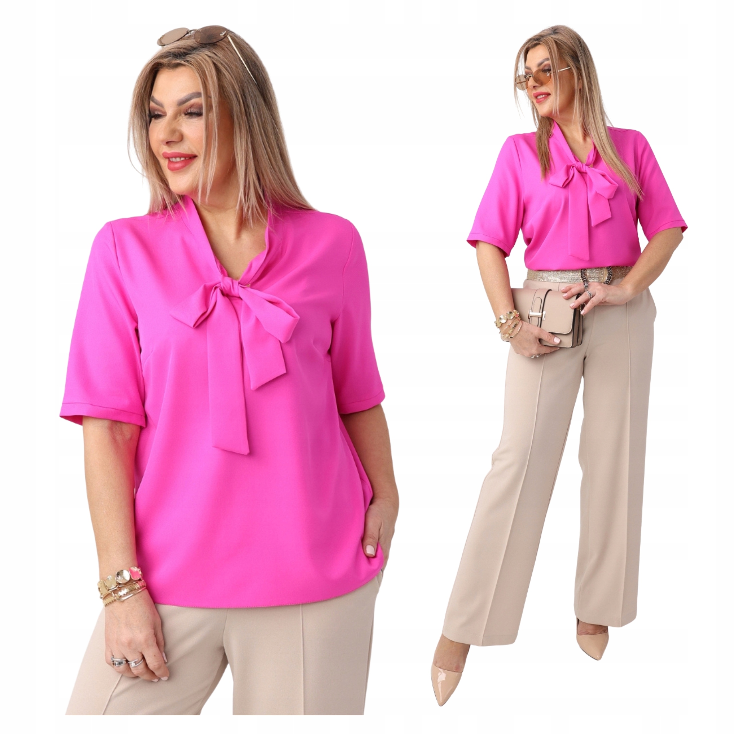 Bluzka damska wiązana pod szyją Polski Producent duże rozmiary luźna elegan