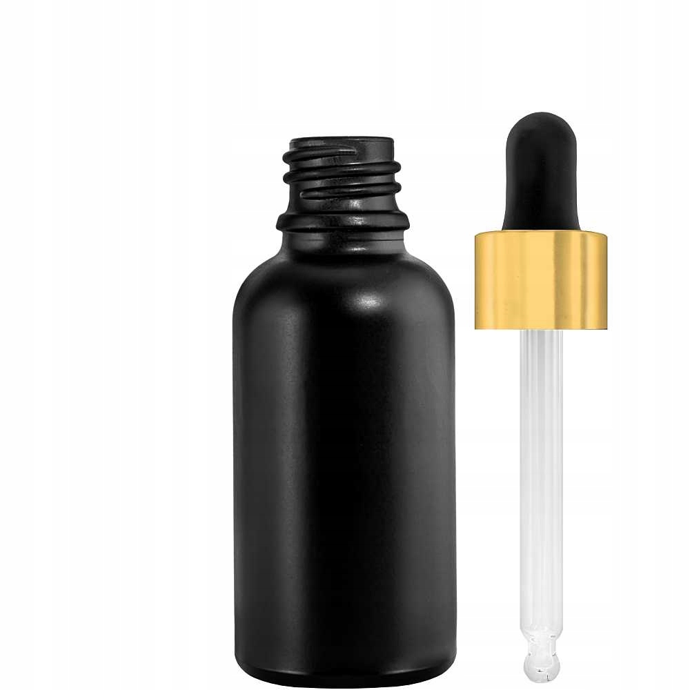 

Butelka szklana 30ml czarna z pipetą złoto czarną