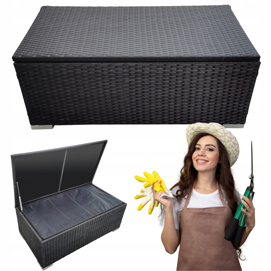 Čierny záhradný box Technorattan Úložný priestor na vankúše Kufrík na balkón
