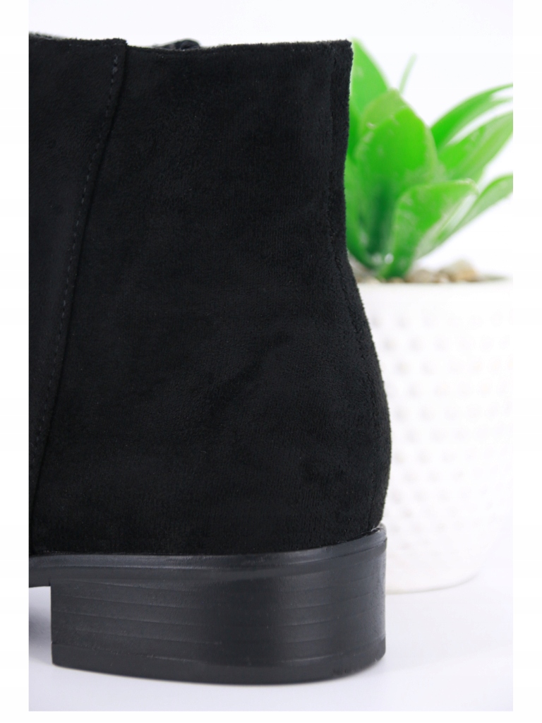 BOTKI WIOSENNE LEKKIE ZAMSZOWE BUTY DAMSKIE CZARNE NA NISKIM OBCASIE 38 Wzór dominujący bez wzoru