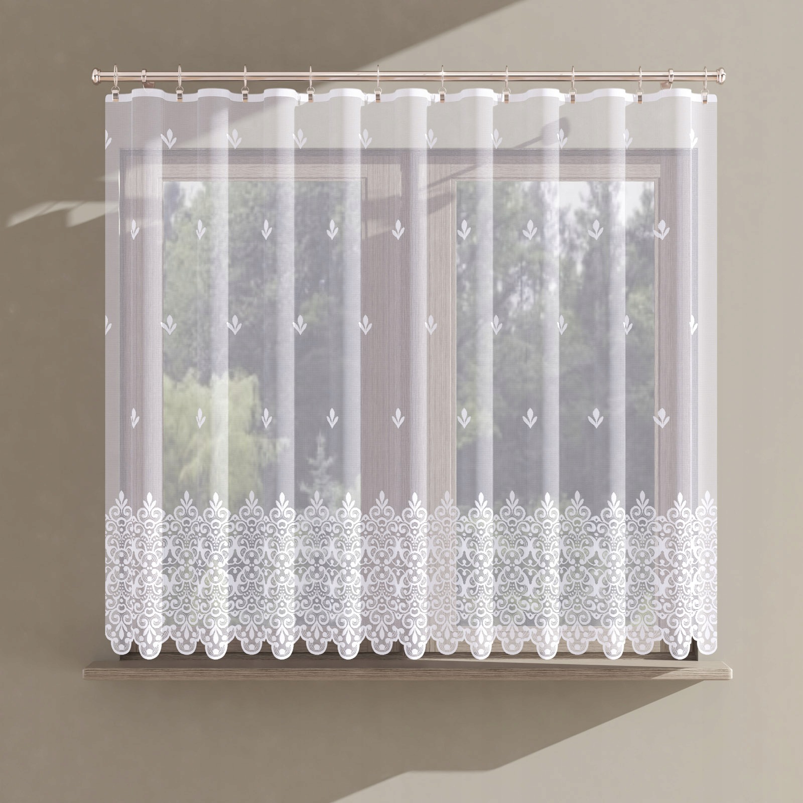 Vzor 107449 záclona velikost 500 x 160 cm, jednoduchá (hotová) s lemováním